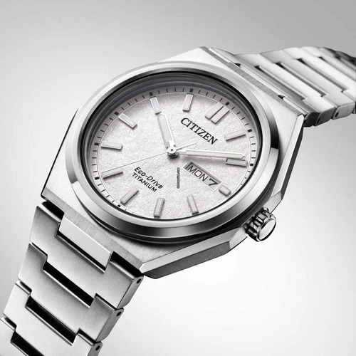 Citizen Zenshin Supertitanio Dial Blanco Aw0130-85a Dcmstore Correa Plata Bisel Plata