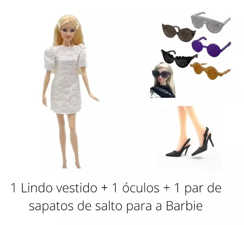 Roupa para barbie (vestido com óculos e sapato)