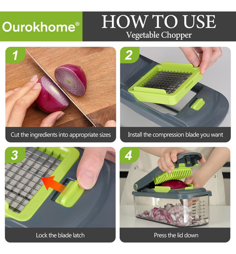 Cortador De Verduras Ourokhome Modelo Manual Con Contenedor Verde