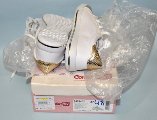 Imagem 4 de 10 de Comfortflex Tênis Nº 37 Branco E Dourado Novo