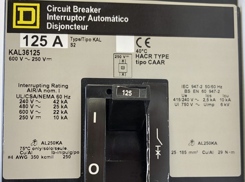 Interruptor Termagnetico Kal36125 3p. 600 V. 125amp Squared