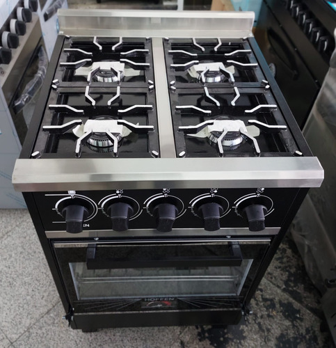 Cocina Industrial Hoffen 4 Hornallas 55 Cm Ancho Con Visor Negro