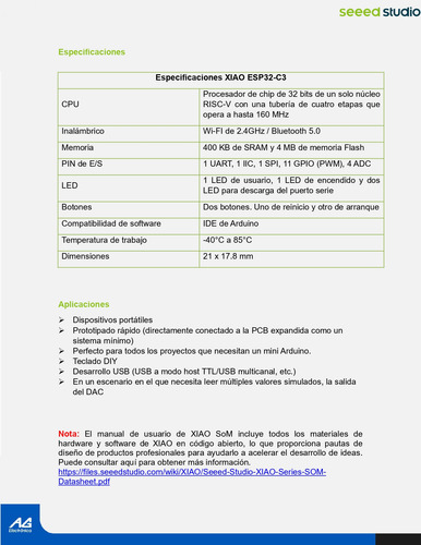 Tarjeta De Desarrollo Xiao Esp32c3 Seeed Studio