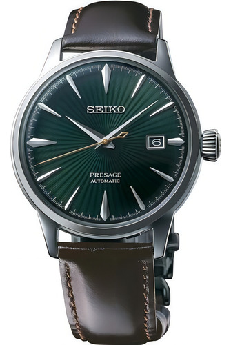 Relogio Seiko Srpd37j1 Presage Verde Coquetel Moncking Bird Cor Da Correia Marrom Cor Do Bisel Prateado