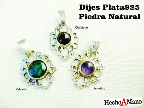 Dijes Piedra Natural Y Plata Handmade Flor Escoja Cualquiere