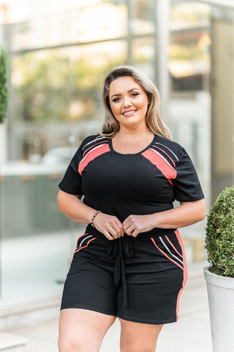 Imagem 1 de 9 de Conjunto Feminino Short Blusa Plus Size Alfaiataria 46 Ao 52