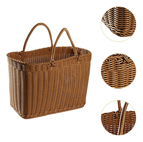 Canasta Tejida A Mano Con Mango Canasta De 38cmx19cmx25cm