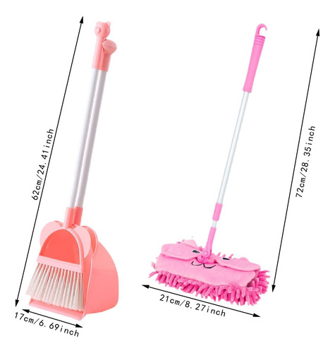 Mini Broom Y Dustpan Mop Set Para Niños Toy Trapeador Rosa