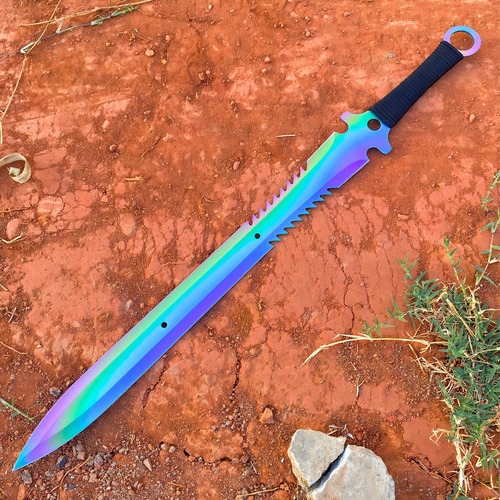 Faca Facão Rambo Militar Tático Bushcraft Serrilhado Aço 440 Cor Preto/prata