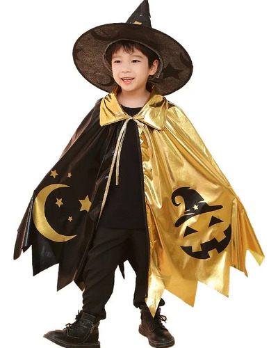 Kids Unisex Witch Cosplay Cloak With Witch Hat 2 Pcs Child