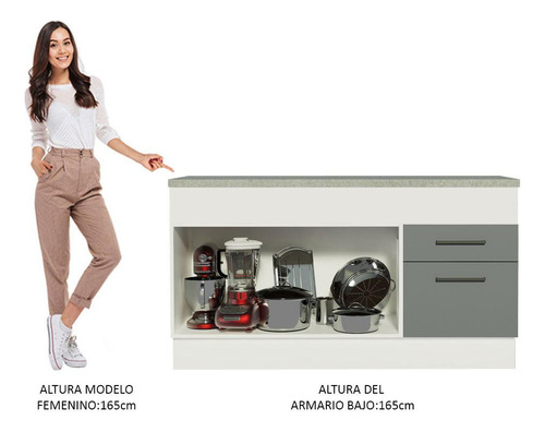 Gabinete Bajo Bufetera Madesa Agata 150cm Con Encimera Bg 01 Color Blanco/Gris