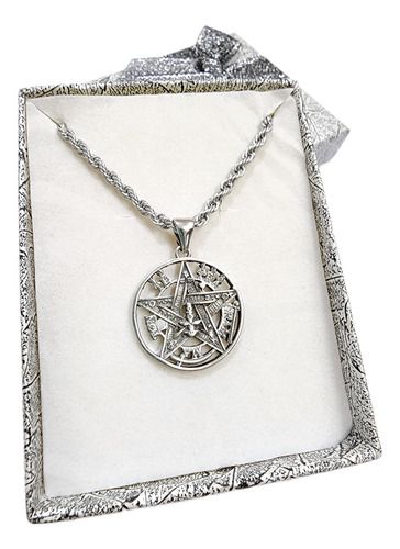 Imagen 1 de 2 de Tetragramaton Pentagrama Poderoso Amuleto Acero Con Cadena