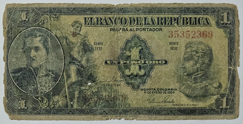 Billete 1 Peso 01/ene/1954 Colombia Vg