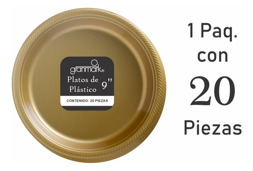 Plato Grande De Plástico Desechable Granmark - 20 Pz Dorado