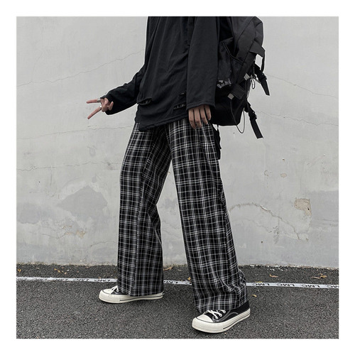 Pantalones Casuales De Mujer A Cuadros Sueltos Adolescentes