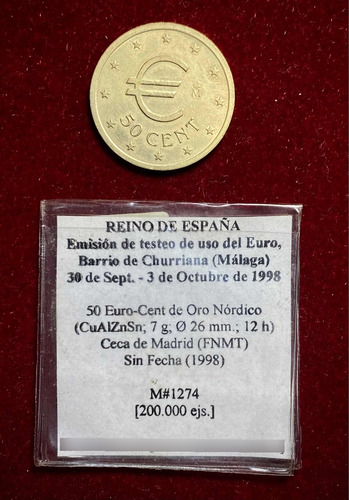 Moneda España 50 Centavos De Euro Prueba 1998 Uc 305 (Usado)