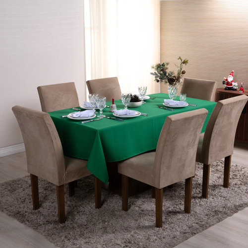 Toalha De Mesa Basic 6 Lugares 2,00mx1,40m Jantar Natal Cor Verde Lisa