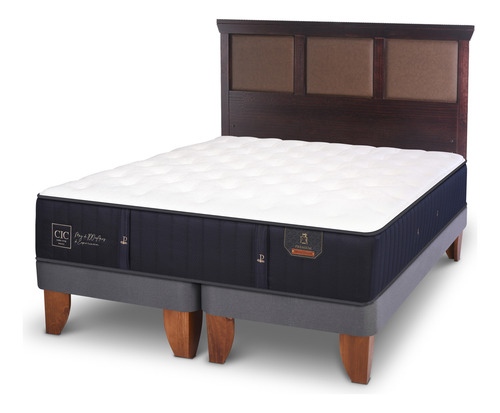 Cama Europea 2 Plazas Cic Premium + Respaldo Torino Azul