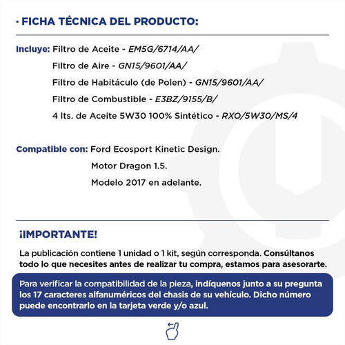 Kit 4 Filtros + Aceite 5w30 Ecosport 1.5 Dragon Original