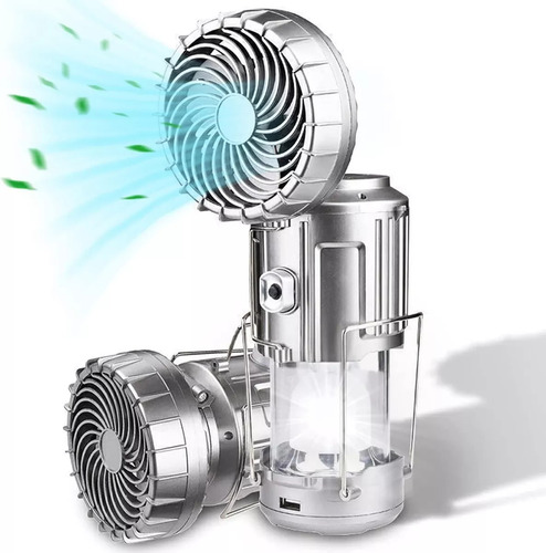 Lampara De Camping 2 En 1 Solar Y Pilas Ventilador Y Luz
