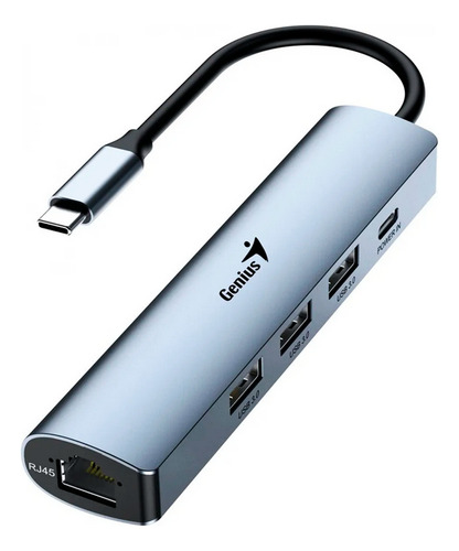 Hub Genius Uh-545 5 En 1 Usb-c +3xusb3.0 +lan + Usb-c