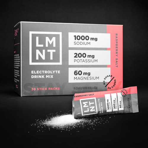 Electrolitos LMNT Zero Sugar - Sal de frambuesa | Mezcla de bebidas | Apoyar los niveles de energía, la resistencia y la recuperación | 30 unidades