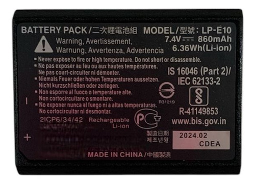 Bat-eria Premium Compativel Lp-e10 Para Rebel T3 T5 T6