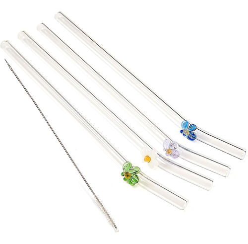 Pajitas De Vidrio Reutilizables 0.32 X 0.31 PuLG Con Cepillo