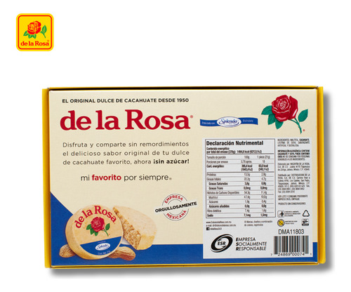Mazapan Sin Azucar 18 Pzas De La Rosa Cacahuate Tostado 378g