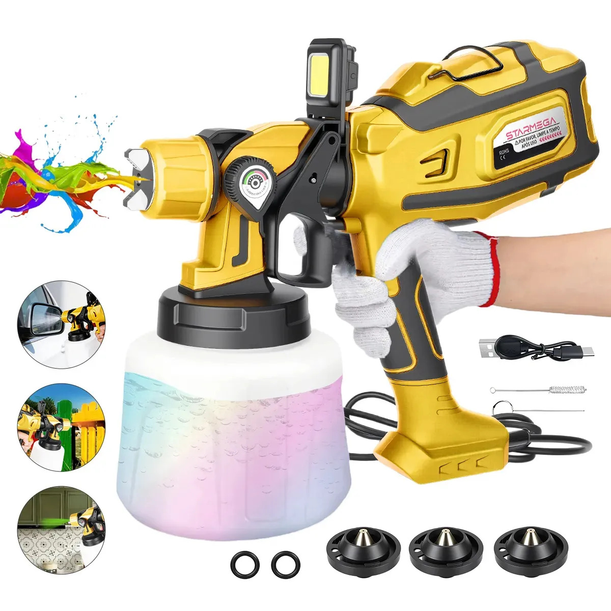 Pistola de Pintura Elétrica Pulverizadora HVLP 850w 1400ml, Regulagem de Spray Prevenção de Refluxo para Projetos de Renovação Doméstica