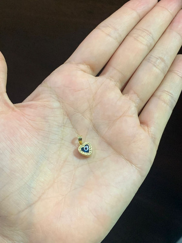 Dije De Oro 14k , Con Ojo Turco Corazon Ch , Estambul Joya Color Celeste