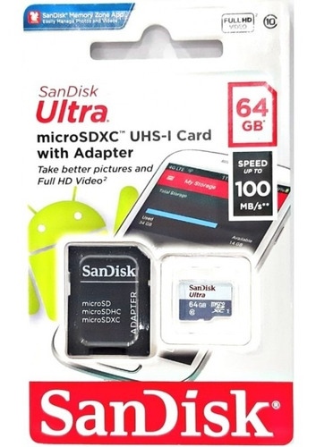 Memoria Micro Sd Xc 64gb Sandisk Clase10 Original Sellada