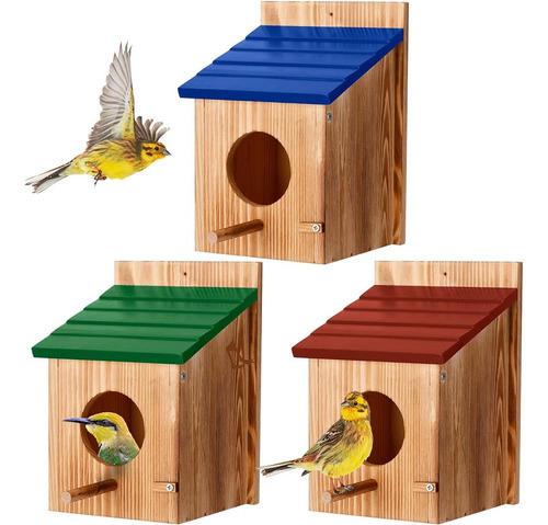 Meanplan 3 Pcs Wooden Bird Houses Para Outside Bird House Wi