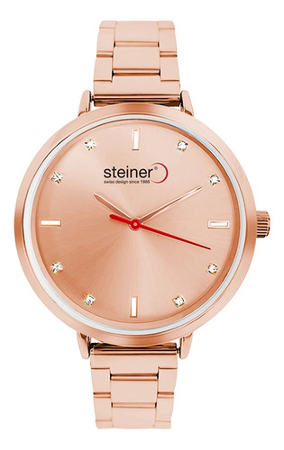Reloj Para Mujer Análogo Acero Inoxidable Steiner 36mm 3 Atm Correa Rosa Bisel Rosa Fondo Rosa