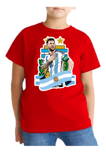 Polera Color Algodón 100% Niños Messi Campeon 