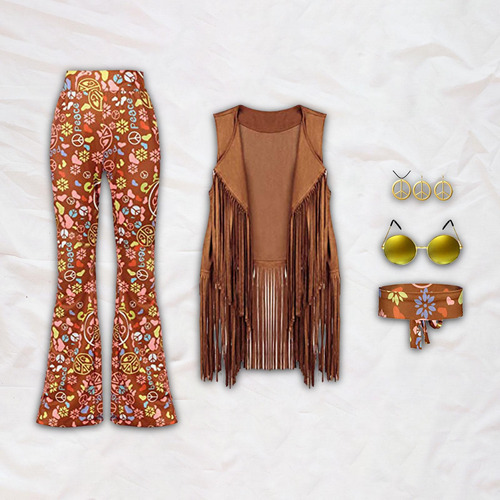 Conjunto De Disfraz De Hippie, Accesorios De Ropa Para Mujer