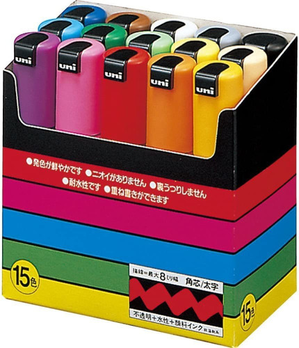 Uni Pc - 8k Posca Markers Marcadores Plumones 15 Colore