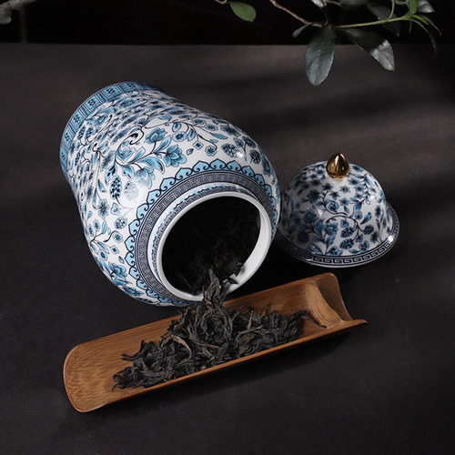 Florero De Cerámica Azul Y De Estilo Chino, M 16,5x29,5 Cm