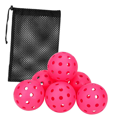 Bolas De Pickleball De 6 Piezas Para Jugar En Torneos Rosa.
