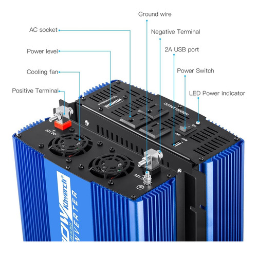 Inversor De 2000w (4000w Pico) Para Coche - 3 Salidas Ca
