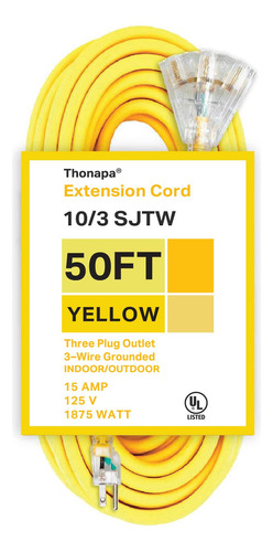 Thonapa Cable De Extension De Calibre 10 De 50 Pies Con 3 To