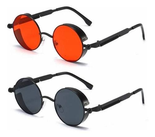 2 Gafas De Sol Steampunk Redondas Unisex Filtro Uv400