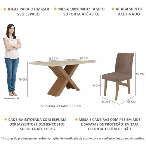 Conjunto Mesa De Jantar 6 Cadeiras Nairóbi Cinam/off/bege-ma Cor  Cinamomo/off White/bege 03