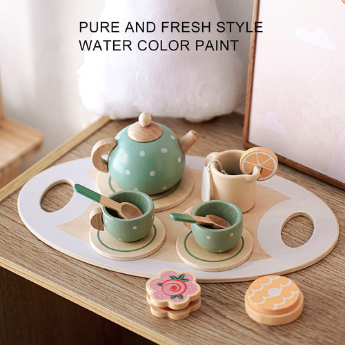 Juego De Té De Madera Para Niñas Pequeñas, 14 Piezas, Juego