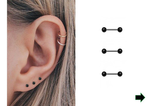 4 Piercing Aros Plateados Y Negros Barbell Barritas Joyeria Color Negro