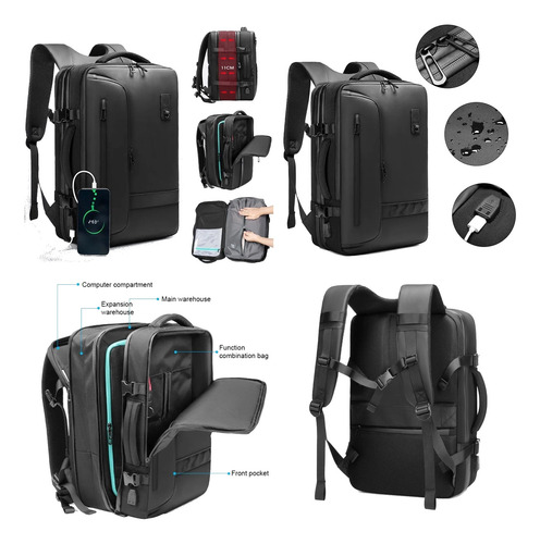Mochila De Mano Cabina Viaje Compresión Airback & Expansion Negro Liso