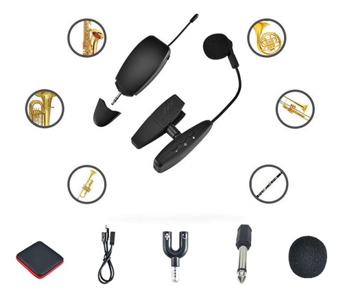 Microfone De Instrumentos Sem Fio Uhf Profissional Para