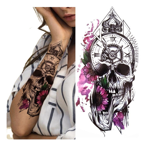 Tatuajes Temporal Adhesivo Para Brazo O Pierna Lobo Reloj