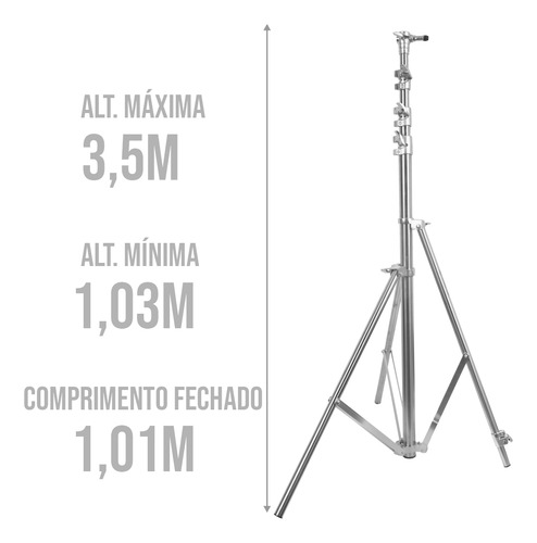 Tripé Iluminação Inox Estudio Com Nivel Bolha Greika 3,5m
