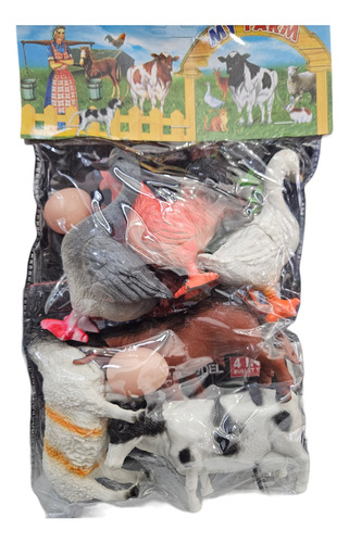 Set 8 Animales De Granja Con Planta Y Huevos Juguete 10cm